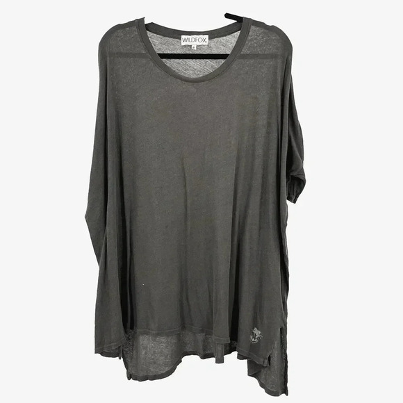 Wildfox Oversized Tunic Top Semi Sheer Womens S Olive Green Short Dolman Sleeves - Picture 1 of 11